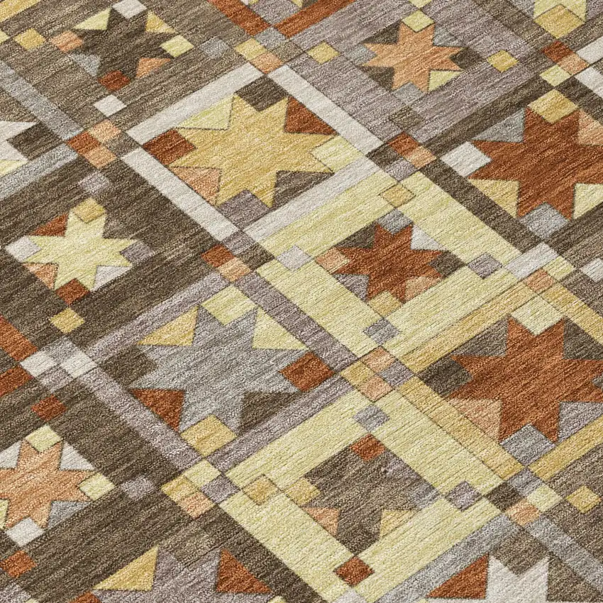 Brown And Wheat Patchwork Washable Indoor Outdoor Area Rug Photo 6