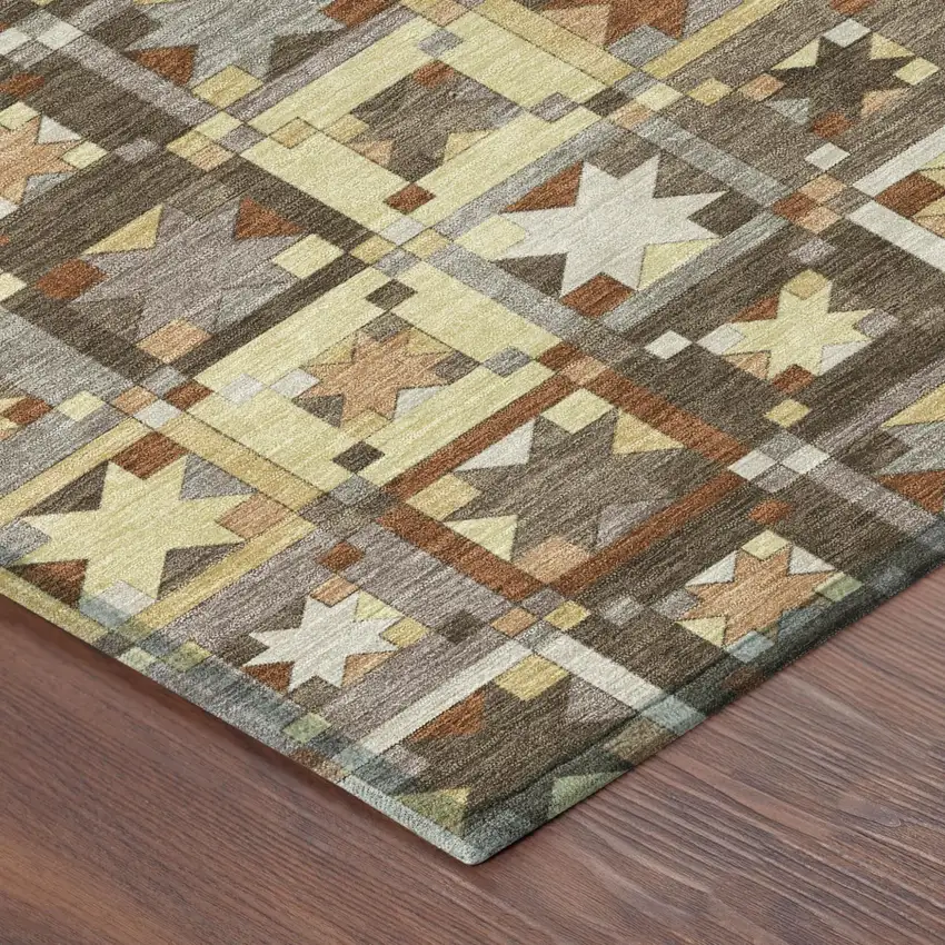Brown And Wheat Patchwork Washable Indoor Outdoor Area Rug Photo 5