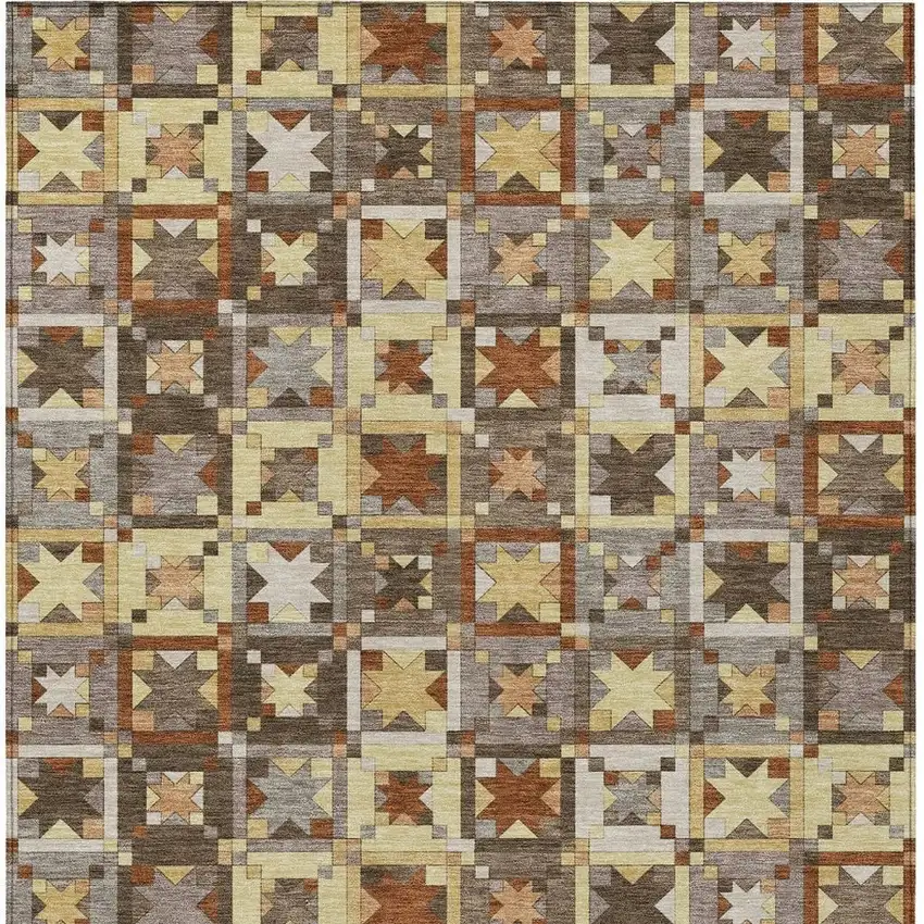 Brown And Wheat Patchwork Washable Indoor Outdoor Area Rug Photo 4