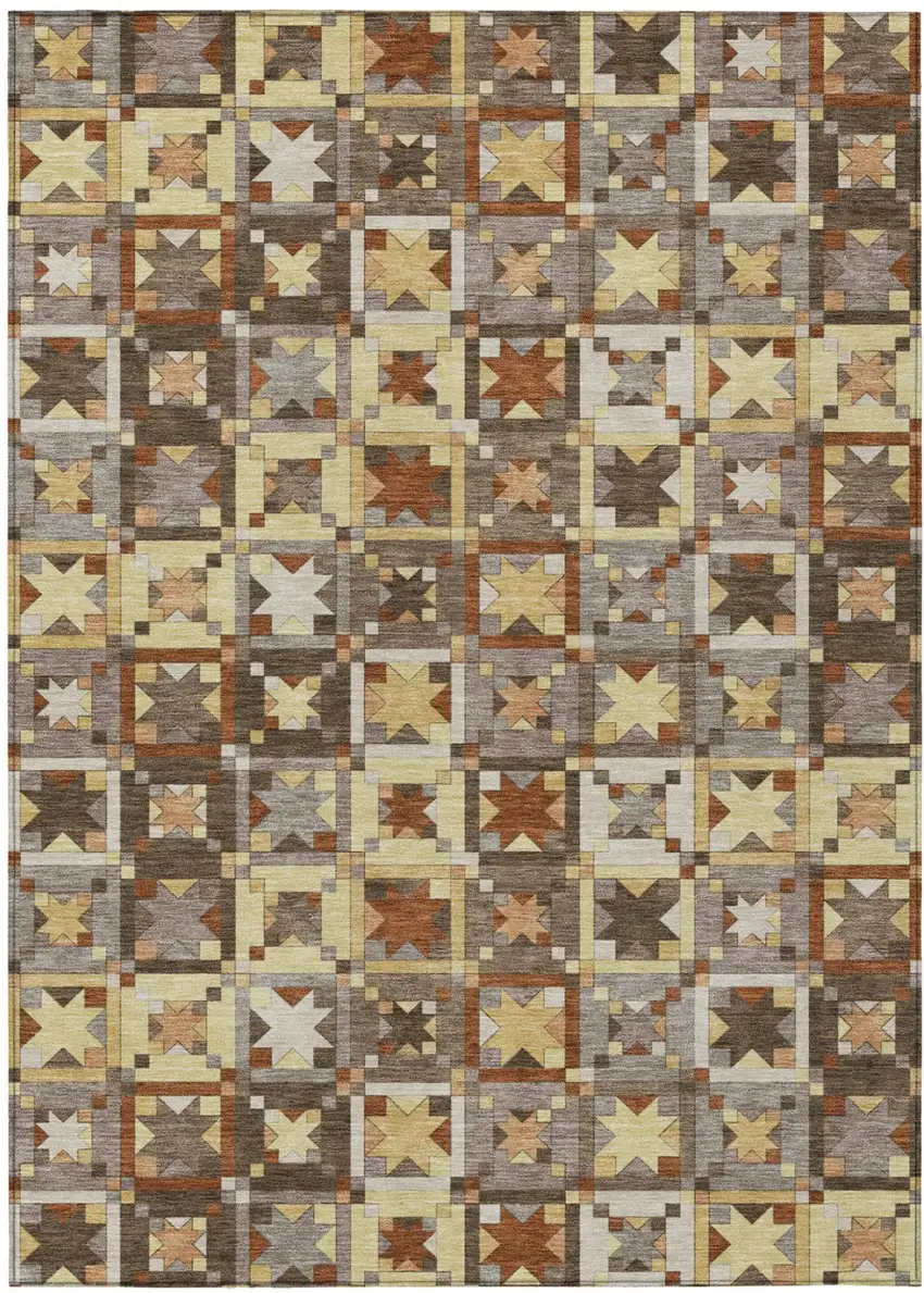 Brown And Wheat Patchwork Washable Indoor Outdoor Area Rug Photo 2