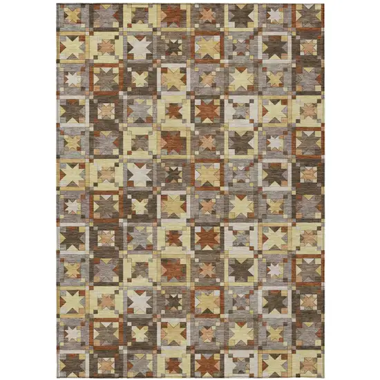 Brown And Wheat Patchwork Washable Indoor Outdoor Area Rug Photo 2