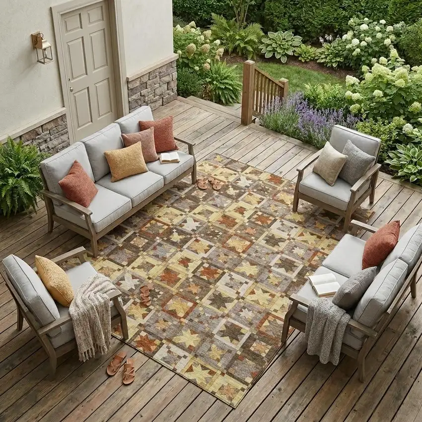 Brown And Wheat Patchwork Washable Indoor Outdoor Area Rug Photo 1