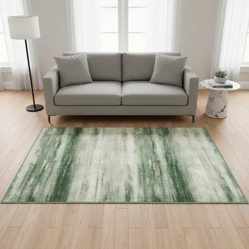 Green And Ivory Abstract Washable Area Rug Photo 1