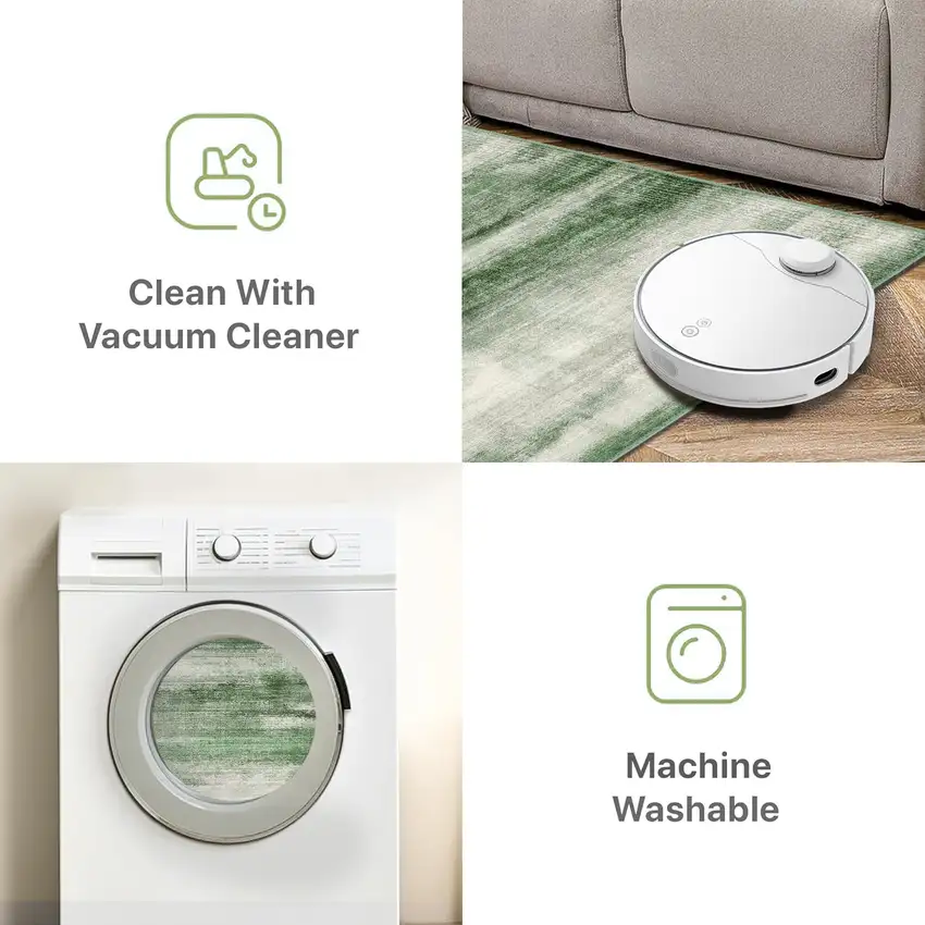 Green And Ivory Abstract Washable Area Rug Photo 7