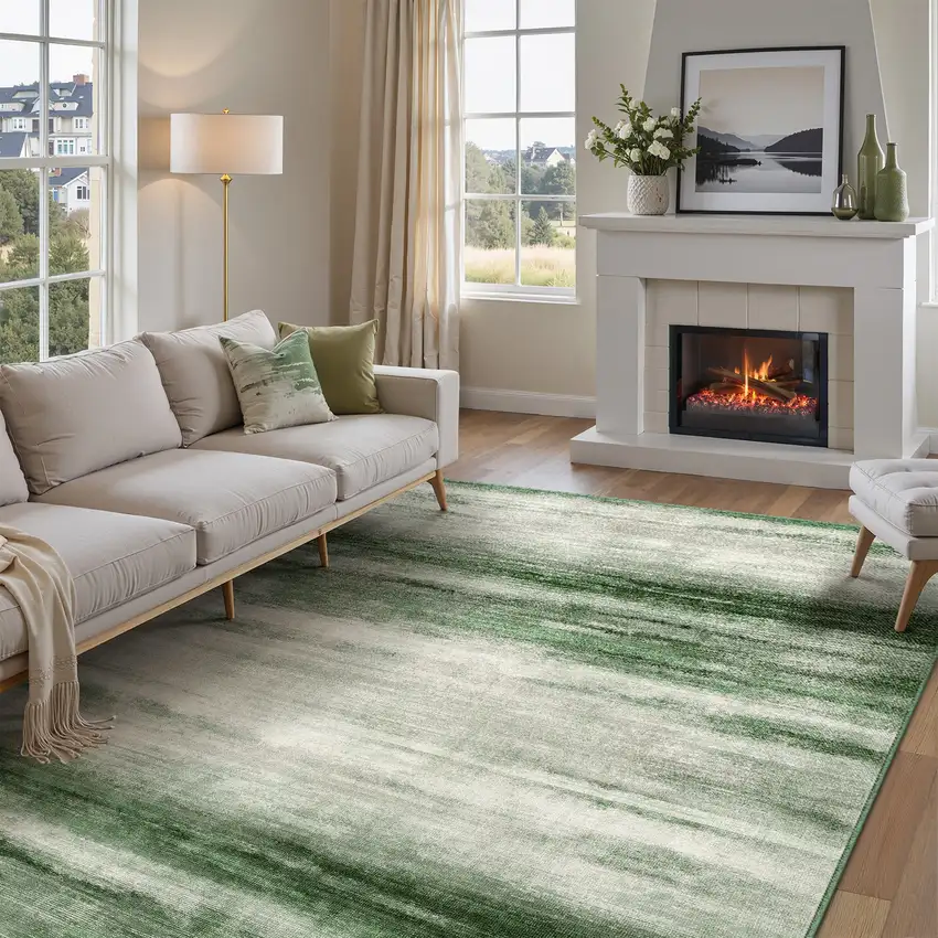 Brown And White Abstract Washable Area Rug Photo 4