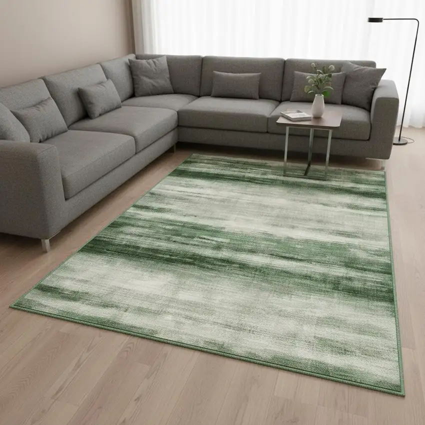 Green And Ivory Abstract Washable Area Rug Photo 1