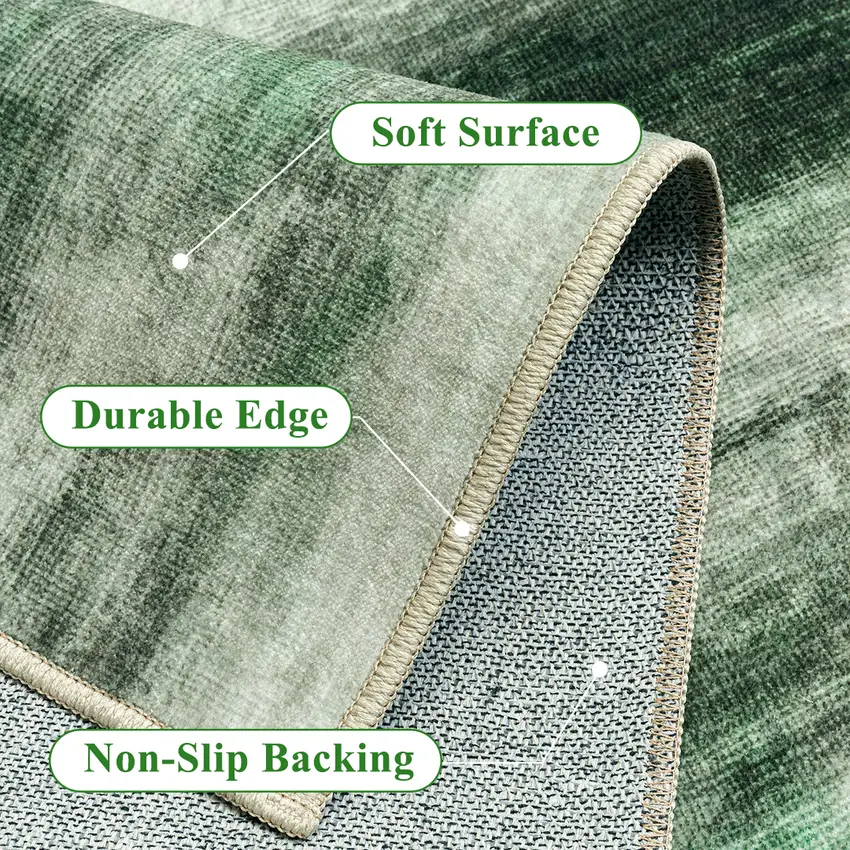 Green And Ivory Abstract Washable Area Rug Photo 9