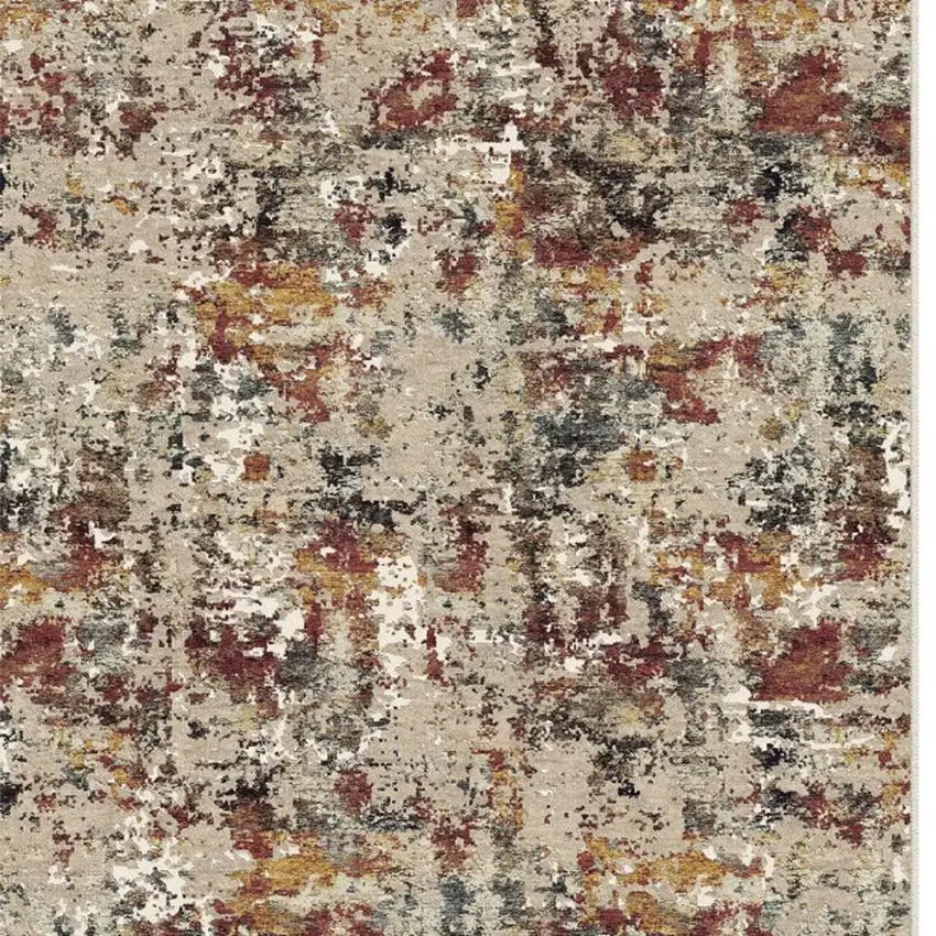 Brown And White Abstract Washable Area Rug Photo 3