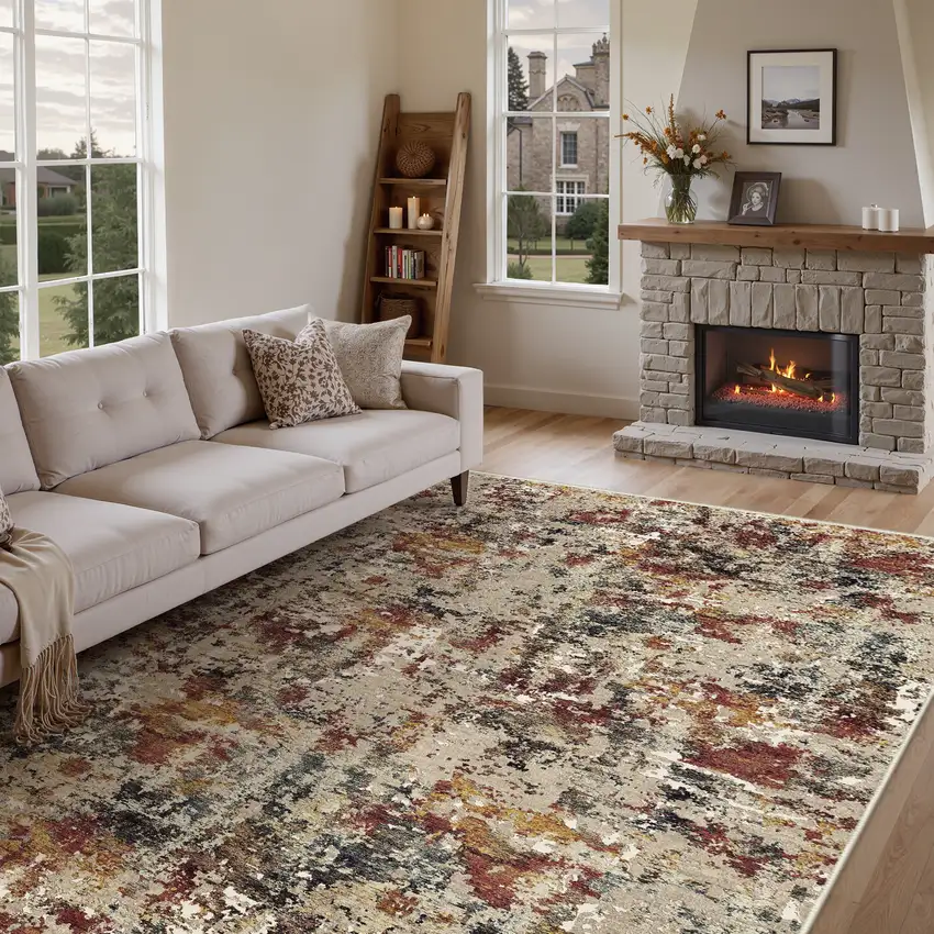 Brown And White Abstract Washable Area Rug Photo 4