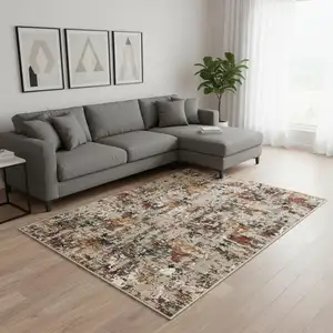 Photo of Brown And White Abstract Washable Area Rug