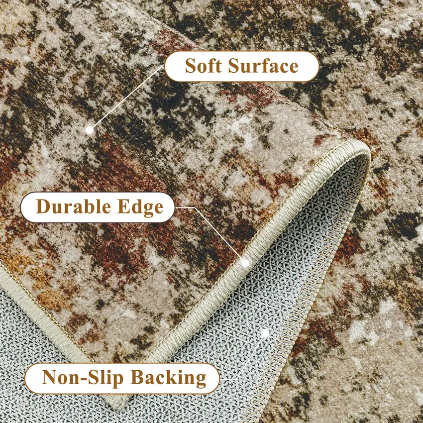 Beige Red And Ivory Abstract Washable Area Rug Photo 9