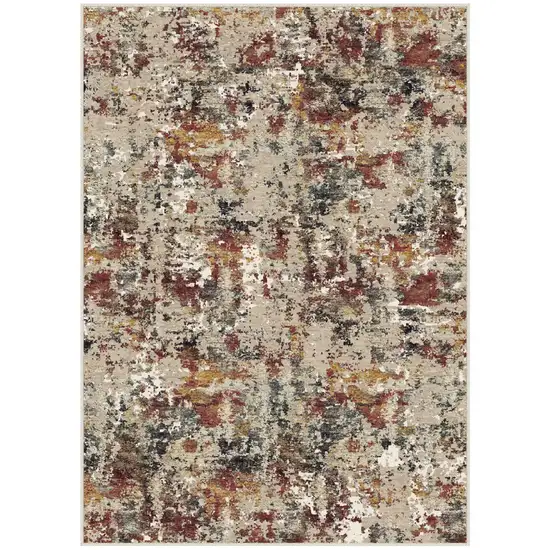 Beige Red And Ivory Abstract Washable Area Rug Photo 2