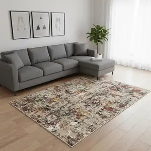Photo of Brown And White Abstract Washable Area Rug
