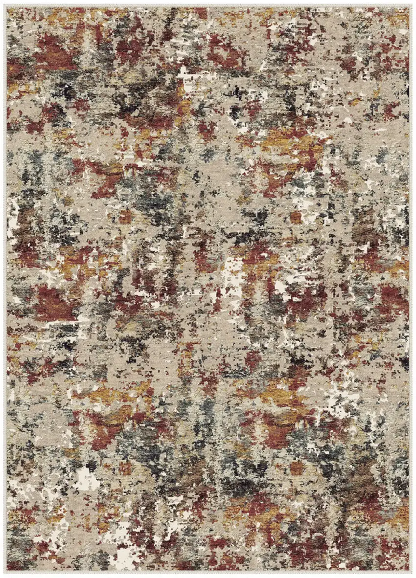 Brown And White Abstract Washable Area Rug Photo 3