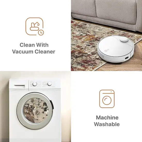 Beige Red And Ivory Abstract Washable Area Rug Photo 8