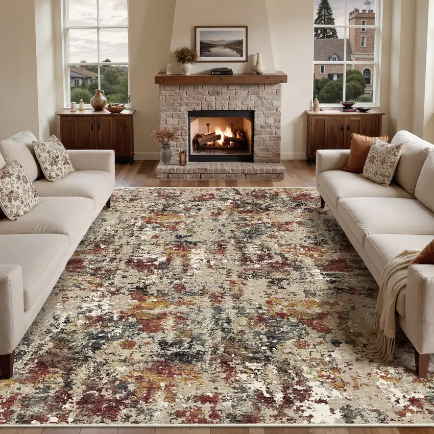 Brown And White Abstract Washable Area Rug Photo 4