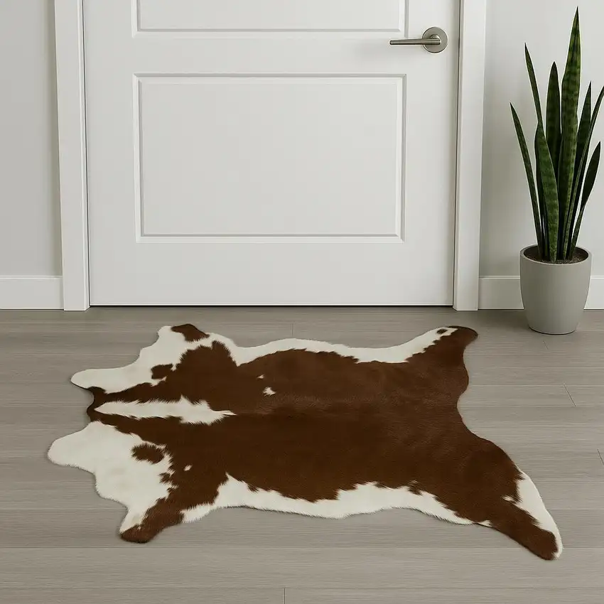 Brown And White Cowhide Cowhide Print Hand Tufted Area Rug Photo 1