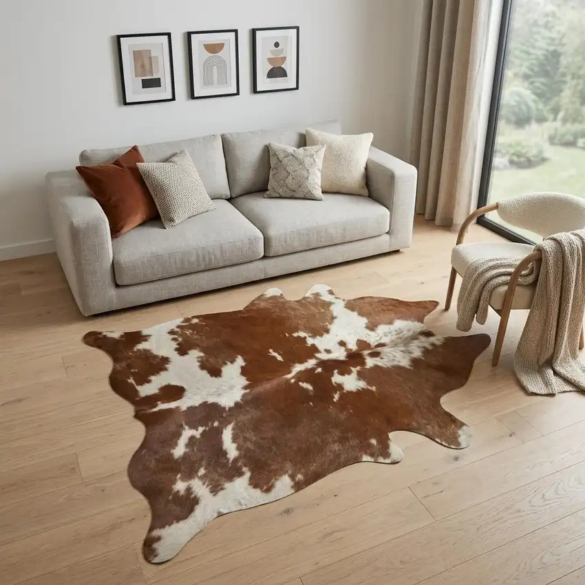 Brown And White Cowhide Area Rug Photo 1