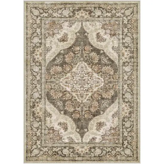 Brown Beige And Ivory Medallion Washable Area Rug Photo 2