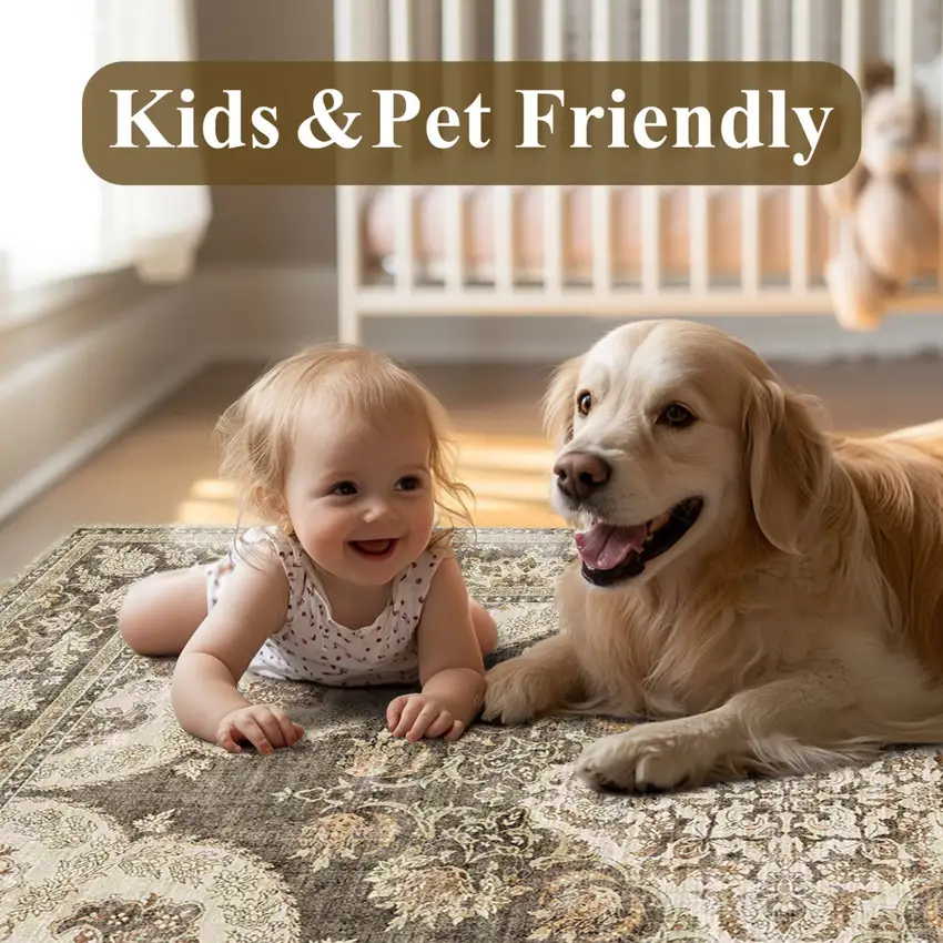 Brown Beige And Ivory Medallion Washable Area Rug Photo 5