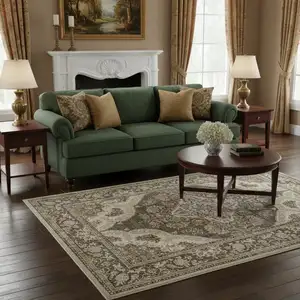 Photo of Brown And White Floral Washable Area Rug