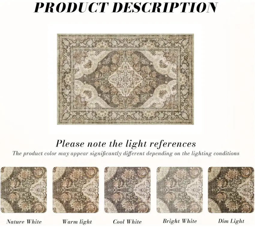 Brown And White Floral Washable Area Rug Photo 5