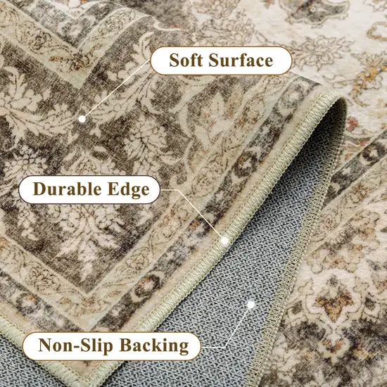 Brown And White Floral Washable Area Rug Photo 6