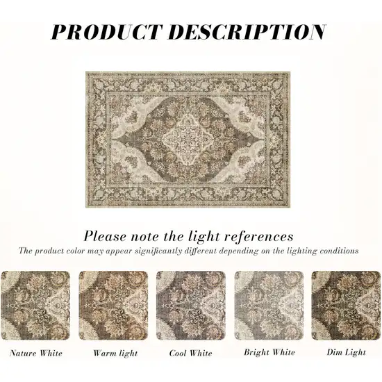 Brown And White Floral Washable Area Rug Photo 7