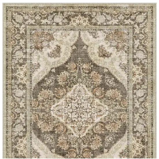 Brown And White Floral Washable Area Rug Photo 3