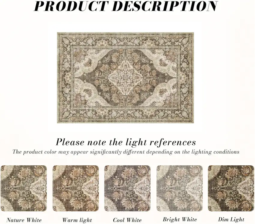 Brown Beige And Ivory Medallion Washable Area Rug Photo 9