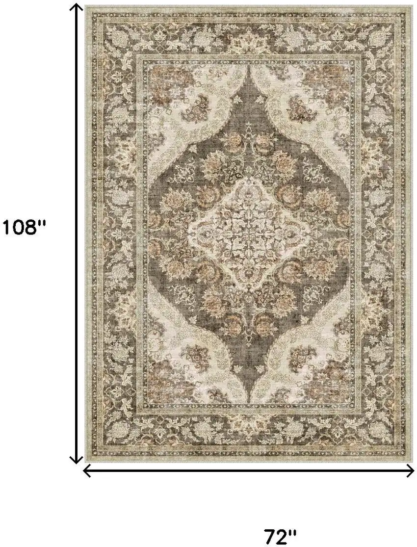 Brown And White Floral Washable Area Rug Photo 9