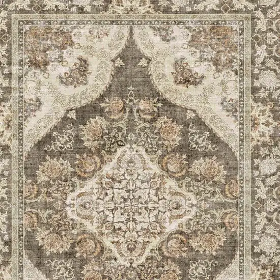 Brown And White Floral Washable Area Rug Photo 2