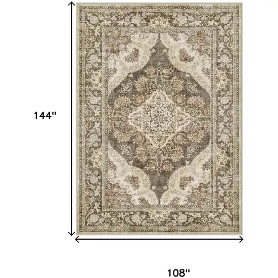 Brown And White Floral Washable Area Rug Photo 2