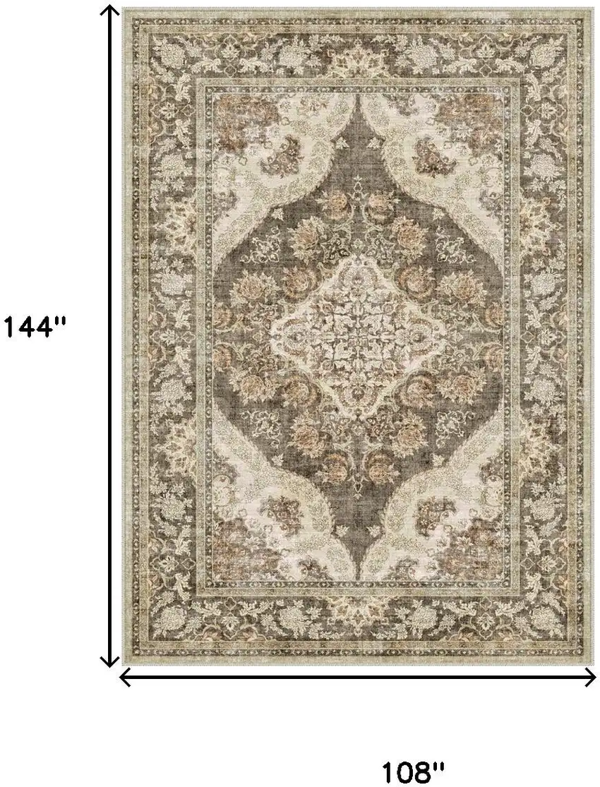 Brown And White Floral Washable Area Rug Photo 2