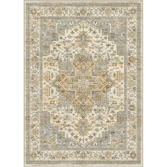 Ivory And Brown Oriental Washable Area Rug Photo 2