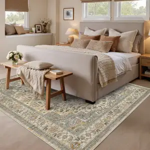 Photo of Brown And White Floral Washable Area Rug