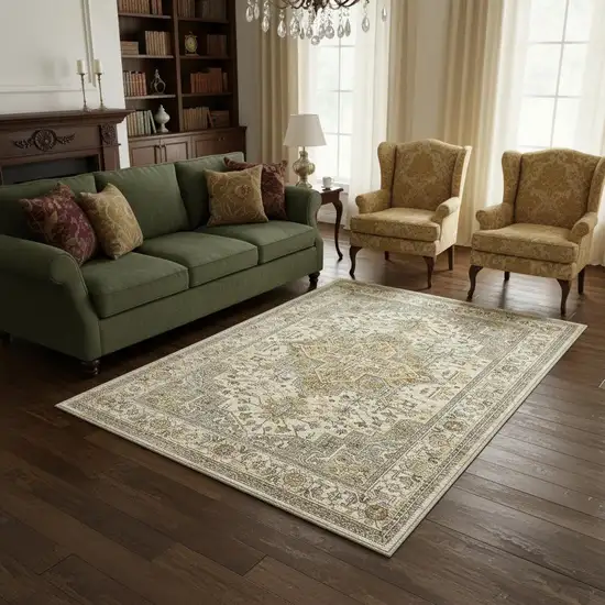 Ivory And Brown Oriental Washable Area Rug Photo 1