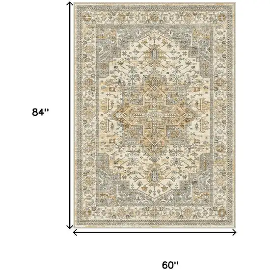 Ivory And Brown Oriental Washable Area Rug Photo 3