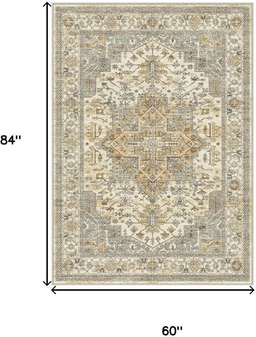 Ivory And Brown Oriental Washable Area Rug Photo 3