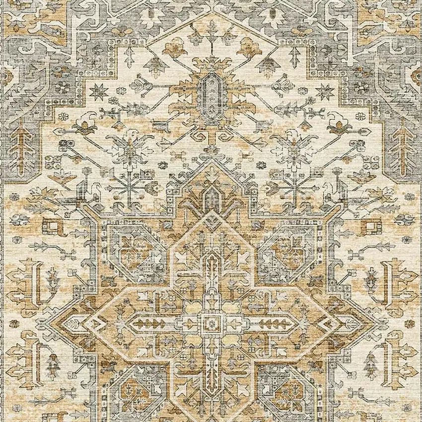 Ivory And Brown Oriental Washable Area Rug Photo 5
