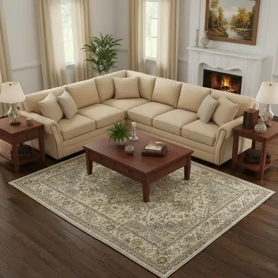 Ivory And Brown Oriental Washable Area Rug Photo 1