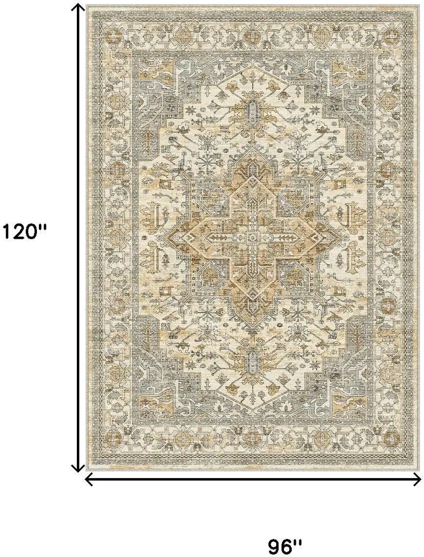 Ivory And Brown Oriental Washable Area Rug Photo 3