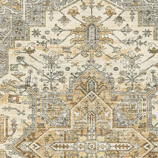 Ivory And Brown Oriental Washable Area Rug Photo 4