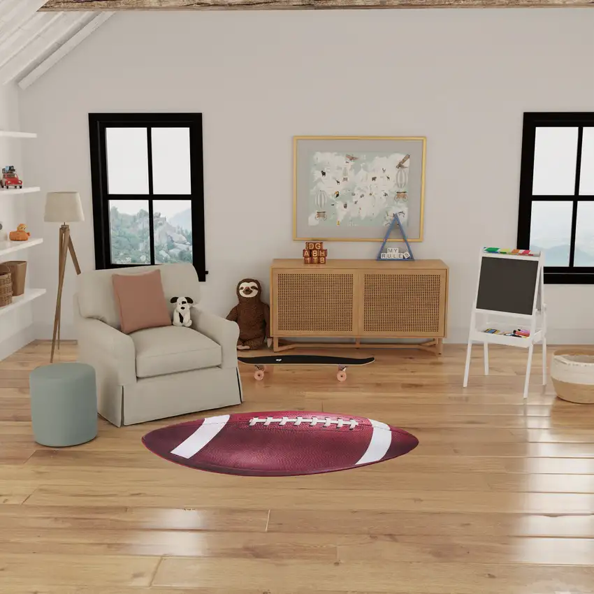 Brown And White Football Youthful Area Rug Photo 6