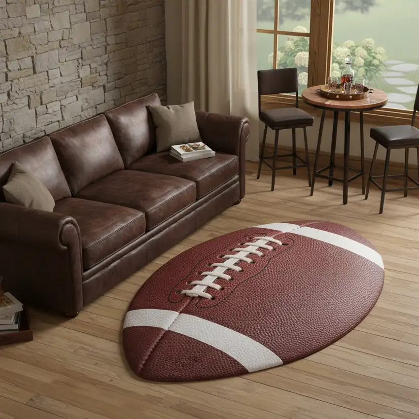 Brown And White Football Youthful Area Rug Photo 2