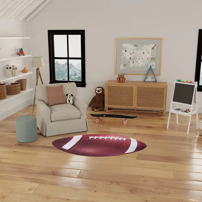 Brown And White Football Youthful Area Rug Photo 5