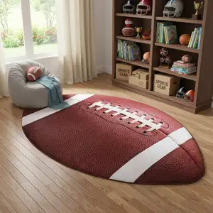 Photo of Brown And White Football Youthful Washable Area Rug