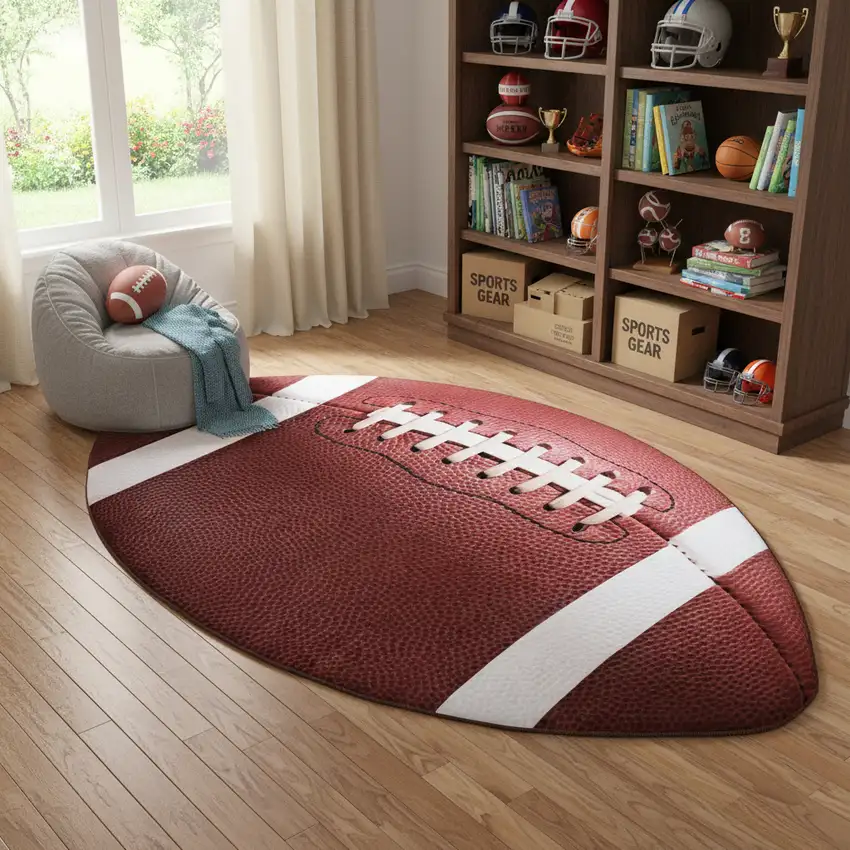 Brown And White Football Youthful Washable Area Rug Photo 1