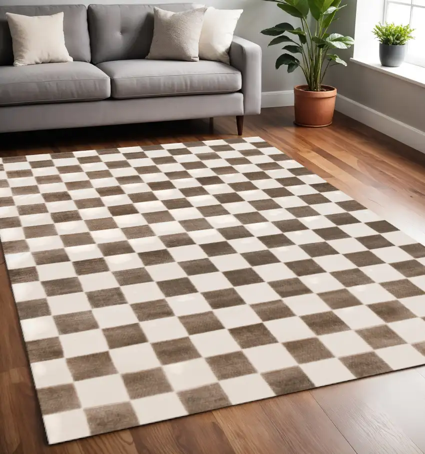 Brown And White Geometric Area Rug Photo 1