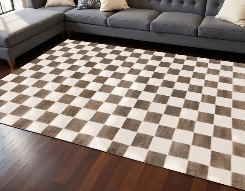 Brown And White Geometric Area Rug Photo 1